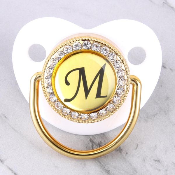 

pacifiers# 26 golden letters luxury white baby pacifier with rhinestones 0-12 months infant born silicone dummy soother nipple