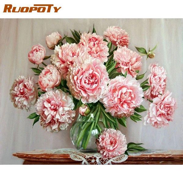 

paintings pink flower painting by numbers kit diy acrylic paint picture handpainted oil on canvas for wall art