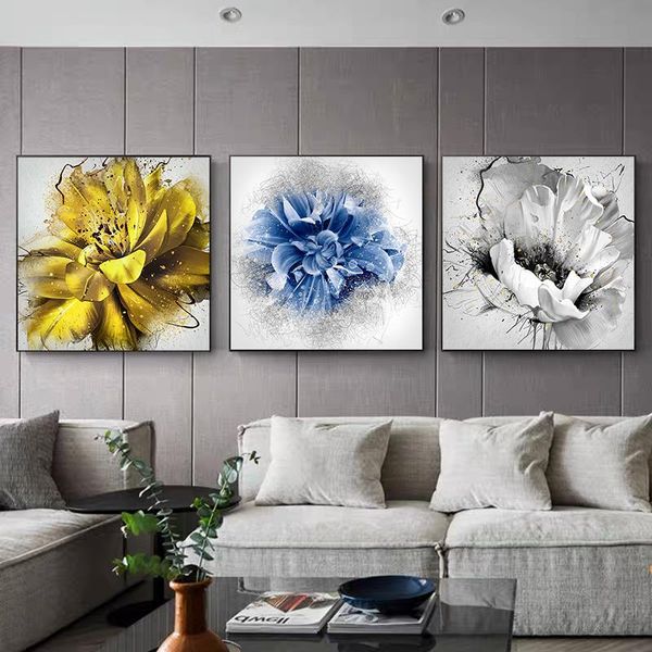 

paintings scandinavian blue golden flower posters and print abstract wall art canvas painting home decor nordic pictures for living room