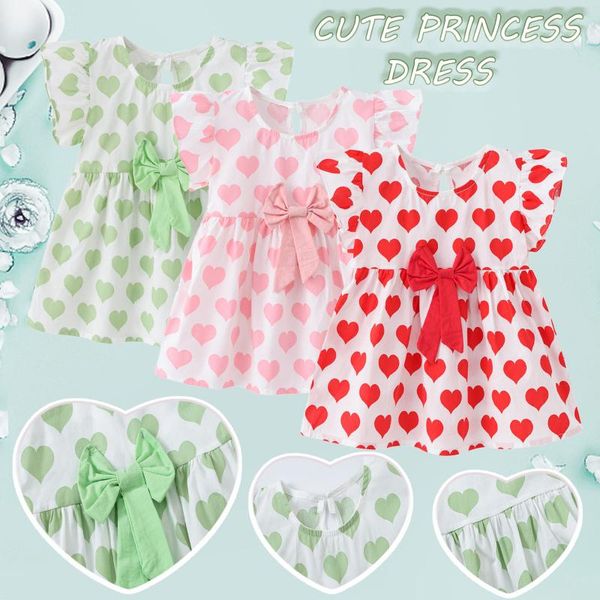 

girl's dresses baby girl clothes dress toddler kids girls summer love print bow princess for vestidos, Red;yellow