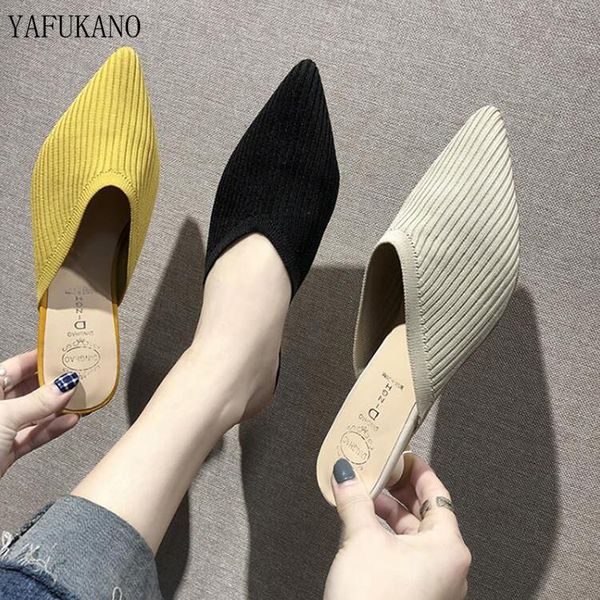 

slippers pointed toes slip on mules weaving breathable women summer outdoor elegant shoes fashion low heels, Black