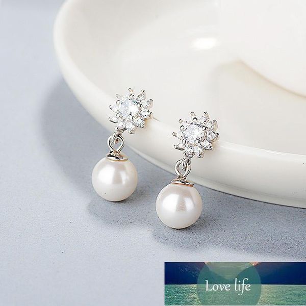 925 argento personalità coreana sole fiore perla moda super flash nappa zircone orecchini gioielli prezzo di fabbrica design esperto qualità ultimo stile stato originale
