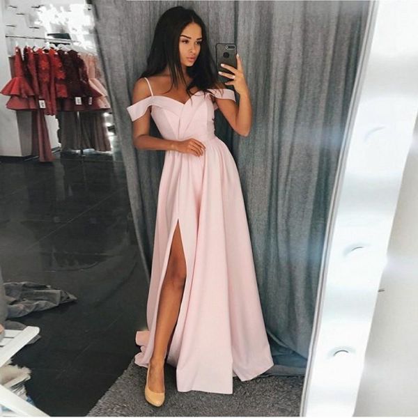 

party dresses pink prom 2021 satin vestido de formatura longo split evening dress long elegant gowns, White;black