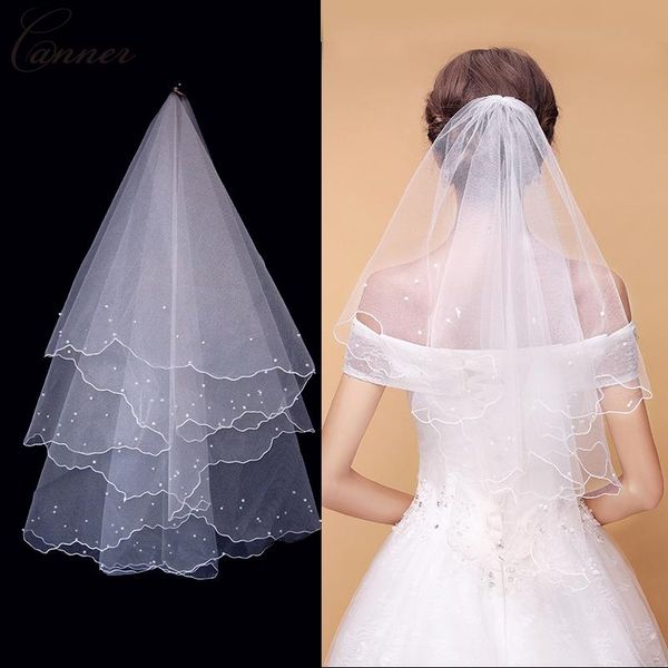 

bridal veils women elegant pearl beads wedding veil white short tulle 1.5m accessories q40, Black
