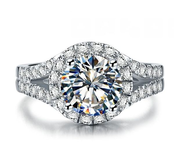 

cluster rings brilliant forever 2ct engagement ring genuine 925 sterling silver diamond jewelry for women white gold color, Golden;silver