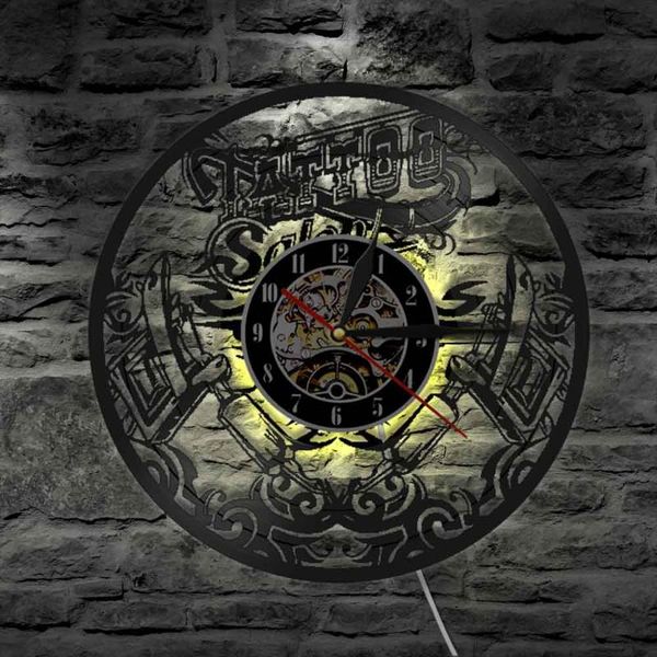 

wall clocks tattoo studio art salon record clcok with light shop machine decor hipster men gift idea