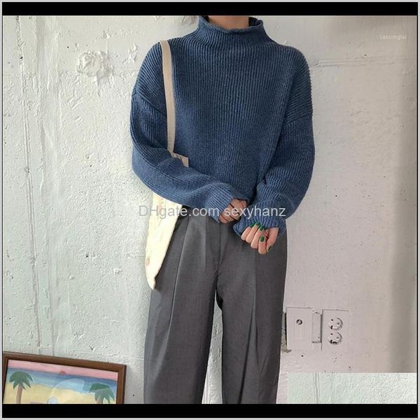 

sweaters womens clothing apparel drop delivery 2021 casual turtleneck thicken women jumpers long sleeve knitted winter sweater pullover, White;black