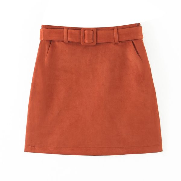 

fashion suede skirt solid color casual mini with belt female spring autumn vintage bodycon xz2497 210525, Black