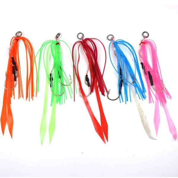 

fishing hooks 4pcs silicone skirt jig replacement with hook slider rig spare sliding kabura style lures 13# 5 colors