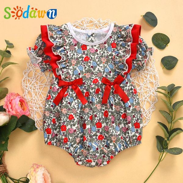 

sodawn summer girl baby princess style floral bow triangle climbing suit one-piece jacket rompers, Blue