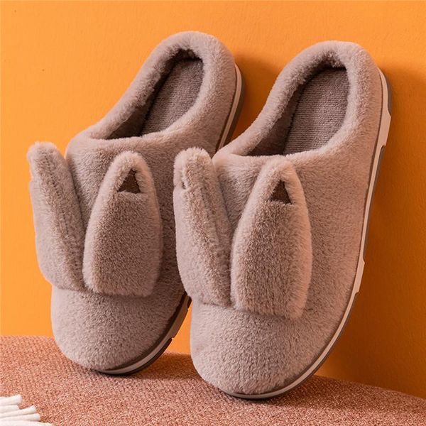 

slippers fashion women winter warm fur shoes men couples baby kids ears soft home indoor plush slides zapatillas, Black