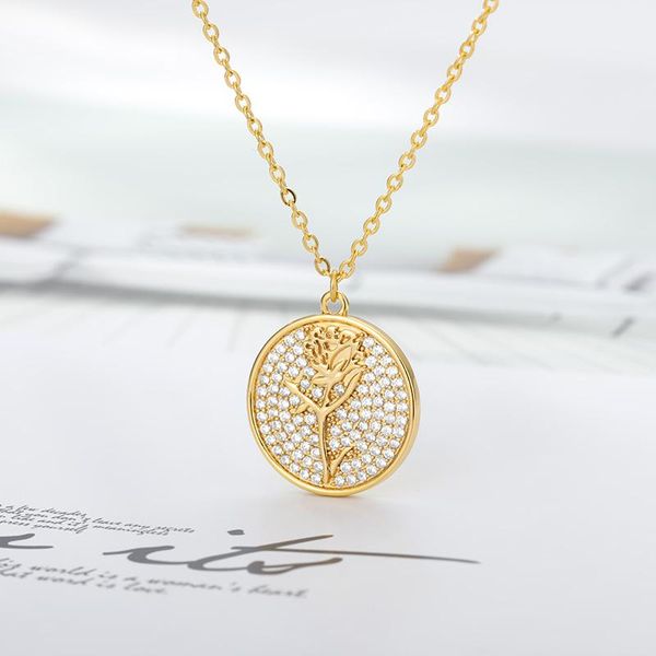 

pendant necklaces zircon round coin necklace for women gold silver color flower chain chocker female aesthetic jewelry accesorios
