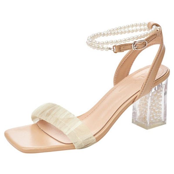 

sandals heels comfort shoes for women 2021 summer female sandal buckle strap chunky low girls high fashion beige lace, Black