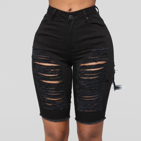 

women elastic destroyed hole leggings short pants denim shorts ripped jeans pantalones vaqueros mujer cintura alta #3 women's, Blue