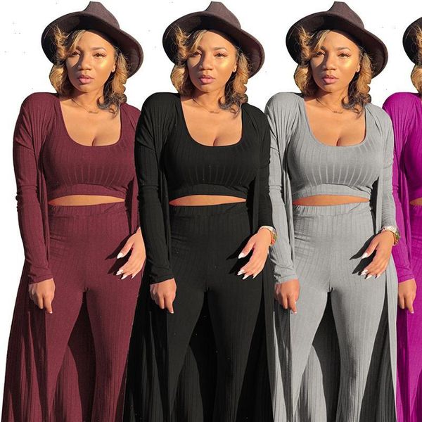

women tracksuits 3 pieces set cardigans tracksuit ribbed knit crop and 2 piece sets boadycon outfits, Gray