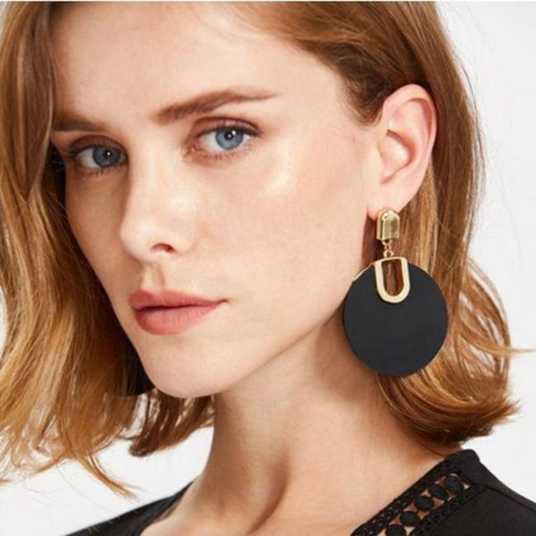 

dangle & chandelier 2021 europe fashion women drop earrings statement black white color big round plated pendant, Silver