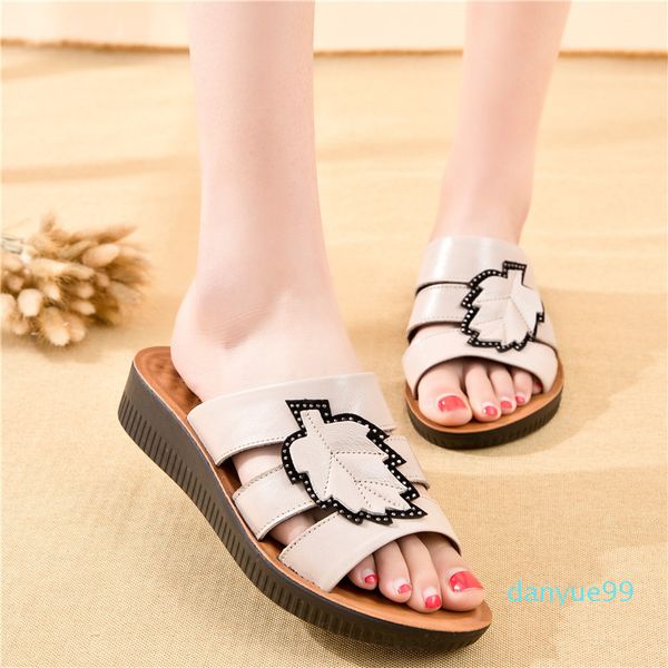 

summer women sandals genuine leather fashion soft comfortable outdoor ladies flats shoes women open toe casual beach slippers mx200407, Black