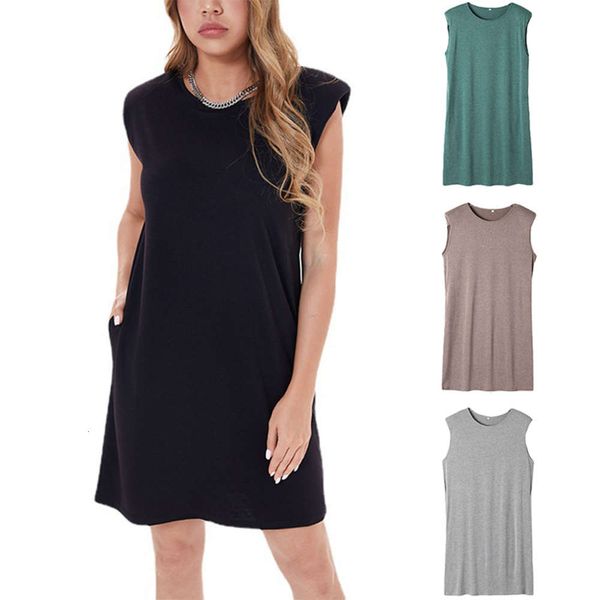 

casual dress fadan women's casual loose round neck sleeveless dress, Black;gray
