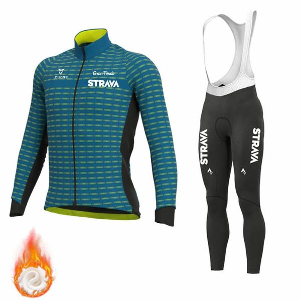 

racing sets 2022 strava winter cycling jersey set men fleece bike suit mountian bicycle ropa ciclismo warm clothing, Black;blue