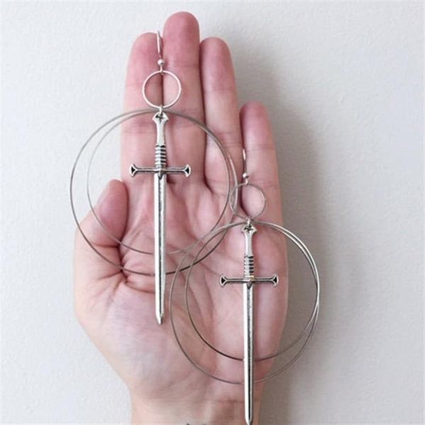 

dangle & chandelier gothic excalibur double hoop earrings classical occult dark jewelry send women fashion gift classics 2021 delicacy beaut, Silver