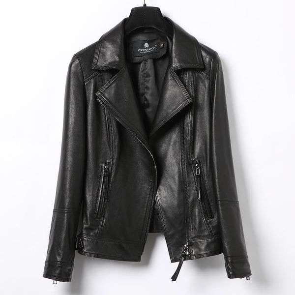 

women's leather & faux sheepskin genuine women real bomber jacket spring autumn plsu size coat cn297p02 mf254, Black