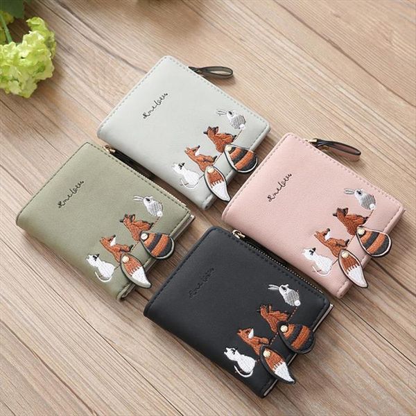 

cute animal print lady women short wallet pu leather small coin purse cartoon wallets pouch for girls female femme, Red;black