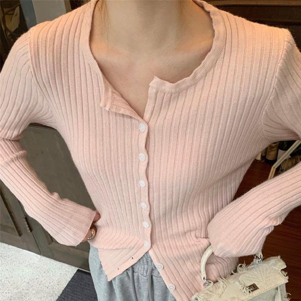 

women's knits & tees elegant temperament solid single breasted rib knitted cardigan women autumn winter fashion korean slim bottomed sw, White