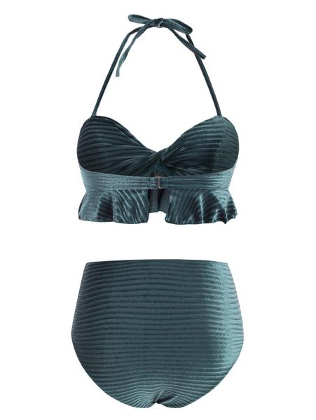 

two-piece suits ruffles velvet solid bikini set