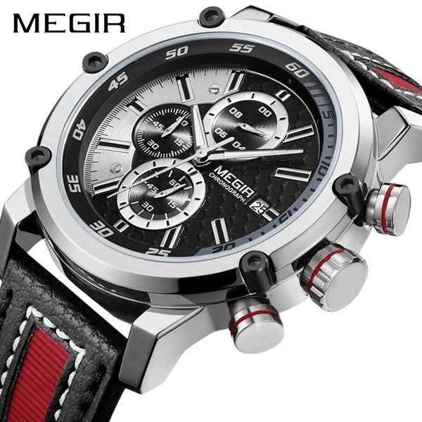 

wristwatches megir sport fashion waterproof clock luminous retro multifunction calendar belt men's quartz watches relogio masculino 207, Slivery;brown