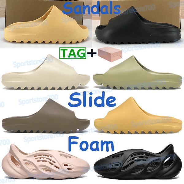 

2021 men women shoes sandals beach slippers foam runner desert sand earth brown resin bone triple white black mens sneakers with box