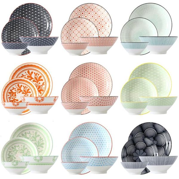 

dishes & plates ceramic plate bamboo hat bowl set 4 pcs / combo underglaze round shape porcelain tableware support oven dishwasher czy1015-3