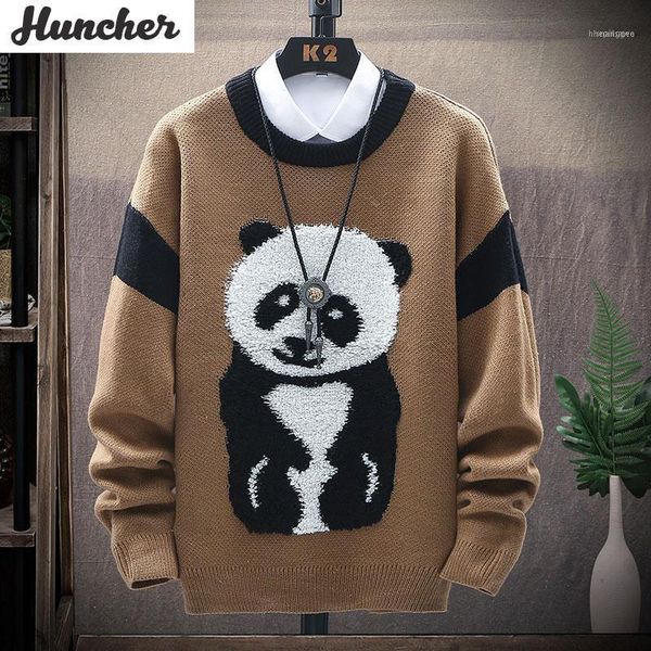 

men's sweaters huncher mens pullover sweater men 2021 korean style streetwear fashion solid vintage o-neck jumper knitted brown sweater, White;black
