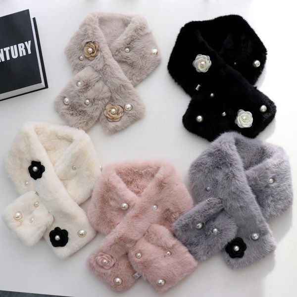 

scarves 2021 arrival scarf warm flower pearl collar students winter of female women korea style, Blue;gray