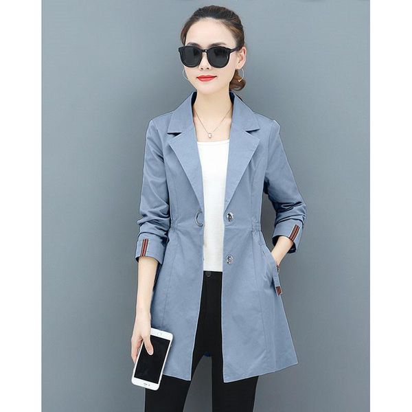

women's trench coats clothing spring autumn windbreaker jacket casual suit collar long-sleeved elastic belt waist loose wild a120, Tan;black