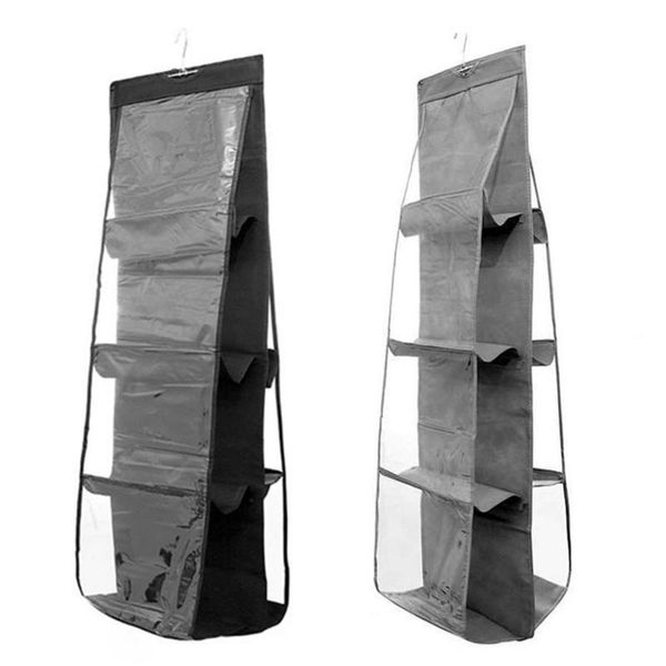 

washable foldable closet organizer 8 pockets bag shelves for hanging handbag purse breathable non-woven clear storage holder boxes & bins