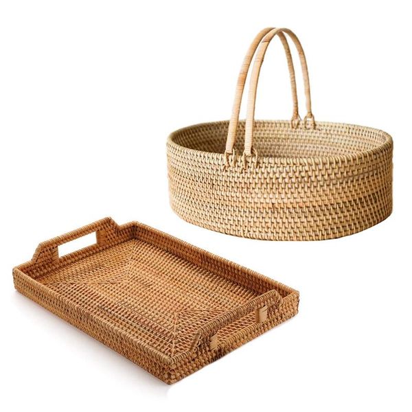 

pcs woven rattan basket snack living room bedroom deskstorage basket, a & b baskets