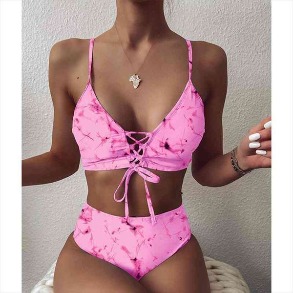 

mossha high waist bikini set printed womens swimsuit solid lace up tie dye bikinis mujer swimwear knot bathing suit, White;black