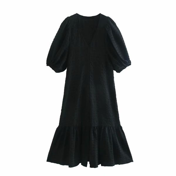 

elegant women solid black dress fashion ladies lantern sleeve es chic female sweet button patchwork long 210427, Black;gray