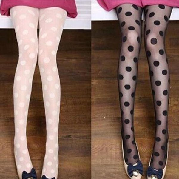 

female stocking transparent silk tights japan style dot patterned women pantyhose fashion sweet girl black socks & hosiery, Black;white