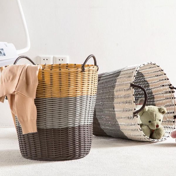 

rattan large laundry basket clothes organizer kids toys sundries storage baskets hamper hand-knitted bag & organization