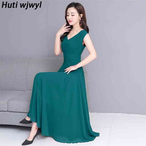 

elegant solid chiffon boho dress summer vintage plus size beach maxi sundress women bodycon party sleeveless vestidos 210528, Black;gray