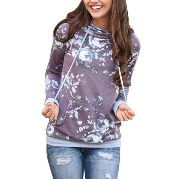 

women's hoodies & sweatshirts women floral print 2021 fashion long sleeve hooded casual loose thin sweatshirt pullovers jumpers, Black