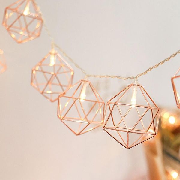 

strings 3m 20 led rose gold copper wire string light iron geometric hexagons with 3* battery adapter for wedding home decor