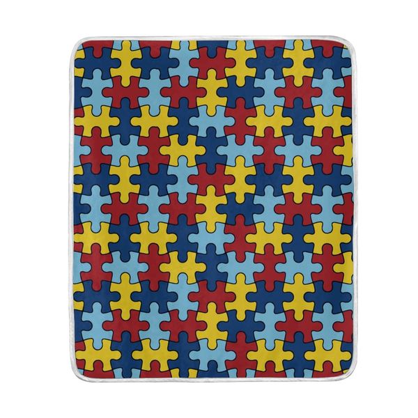 

Autism Awareness Colorful Puzzle Piece Throw Blanket Flannel Lightweight Cozy Bed Blanket Soft Throw Blankets Travelling Camping