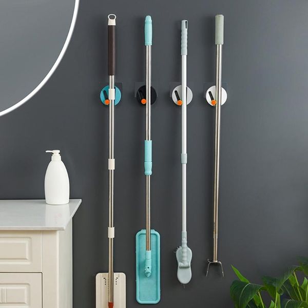 

hooks & rails wall mounted mop holder adjustable household adhesive storage organizer broom hanger hook racks for kitchen bathroom home u7ec