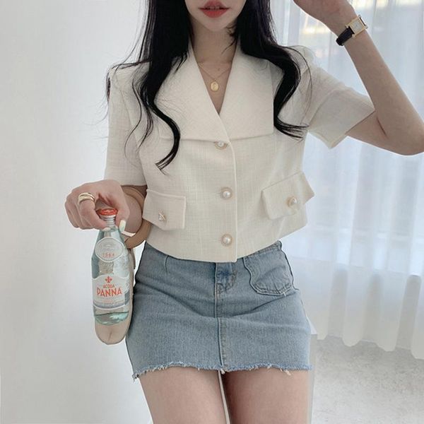 

women's suits & blazers sannian korea summer retro small fragrant lapel three button short slim sleeve suit coat women and jackets, White;black