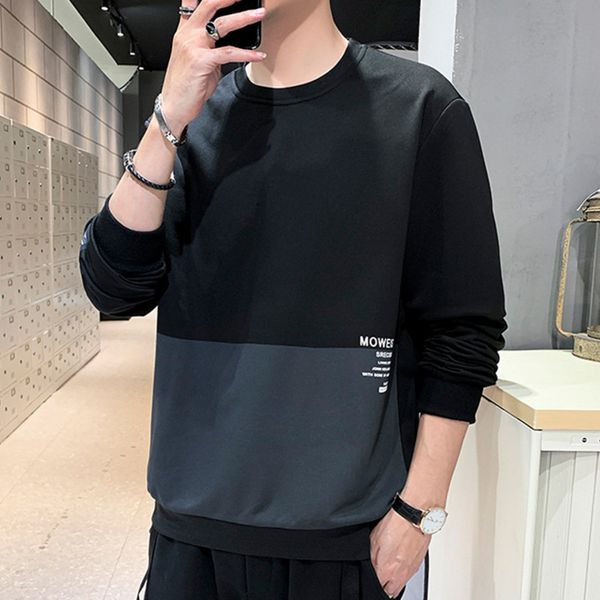 

men's sweater 2021 new spring and autumn loose hoodls long sved t-shirt ins fashion men's bottoms, Black