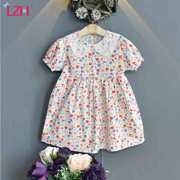 LZH vestido de manga curta para meninas 2021 doce flor menina vestidos infantil crianças roupas 2-3-4-5-6 anos verão roupas infantis q0716