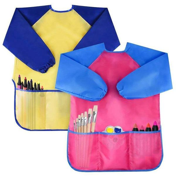 

aprons pack of 2 kids art smocks, children waterproof artist painting long sleeve with 3 pockets for age 2-6 years