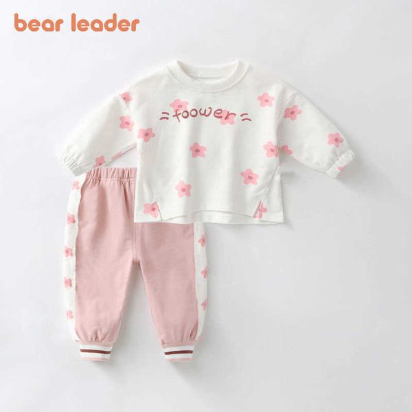 

bear leader baby girls clothing sets autumn born causal floral t-shirt pants outfits 2pcs toddler fall clothes 210708, White